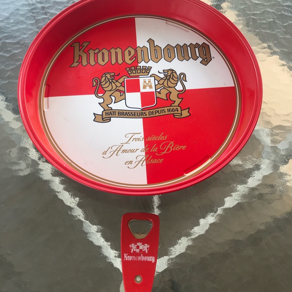 Kronenbourg White Bar Apron with Red Logo and Tray